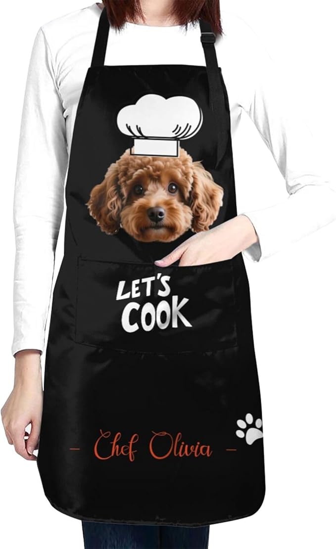 Custom Dog Face Apron for Men Women, Personalized Photo Bib Apron with Pockets, Customized Chef Aprons