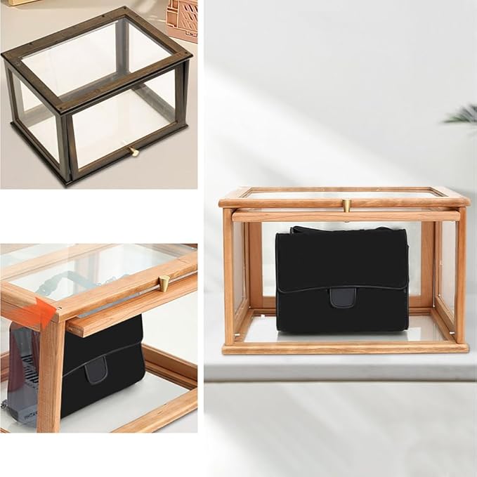 Bamboo Bread Box For Kitchen Countertop, Clear Acrylic Display Case, Bread Bin With Door, Acrylic Storage Containers For Bread, Handbag, Purse, Collectibles, Cosmetic (1)