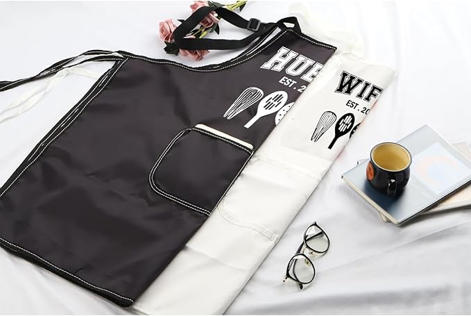 MBMSO Hubby Wifey Cooking Aprons for Couples Apron Sets Hubby and Wifey Est.2025 Wedding Gift for Newlywed His and Hers Apron