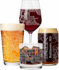 Blue Ridge Mountain Gifts - Baltimore Souvenir - Maryland Glassware Gift, Etched City Map, Laser Engraved and Dishwasher Safe