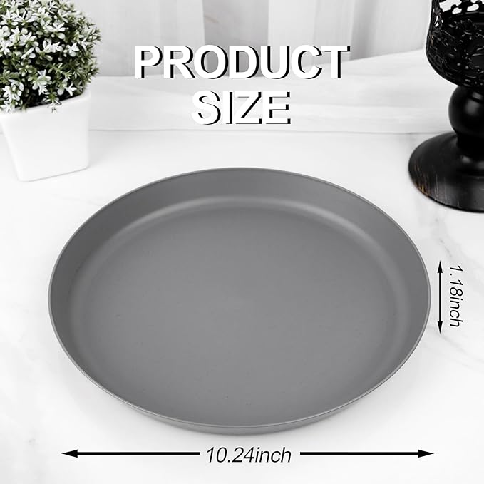 EI 18pcs Dark Grey Wheat Straw Plates Set,Unbreakable Deep Dinner Plates,Reusable Heavy Duty Plastic Plate,Lightweight Salad Plate for Camping,Kitchen,Picninc