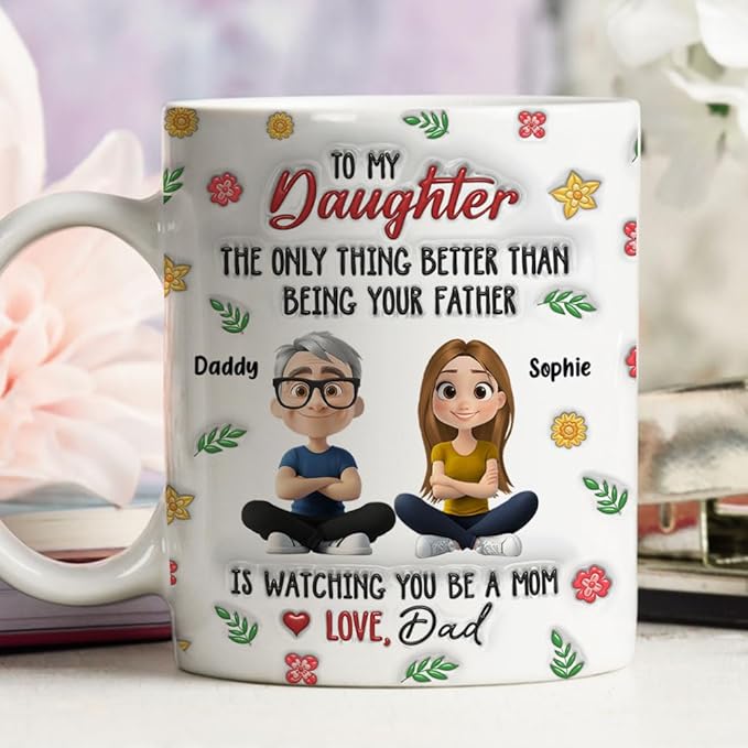 Wrappiness Daughter Mothers Day Personalized Gifts from Dad - To My Daughter Mug Custom Chibi Art and Name, Happy First Mothers Day Coffee Cup for Her - Watching You Be A Mom Gifts for New Mama