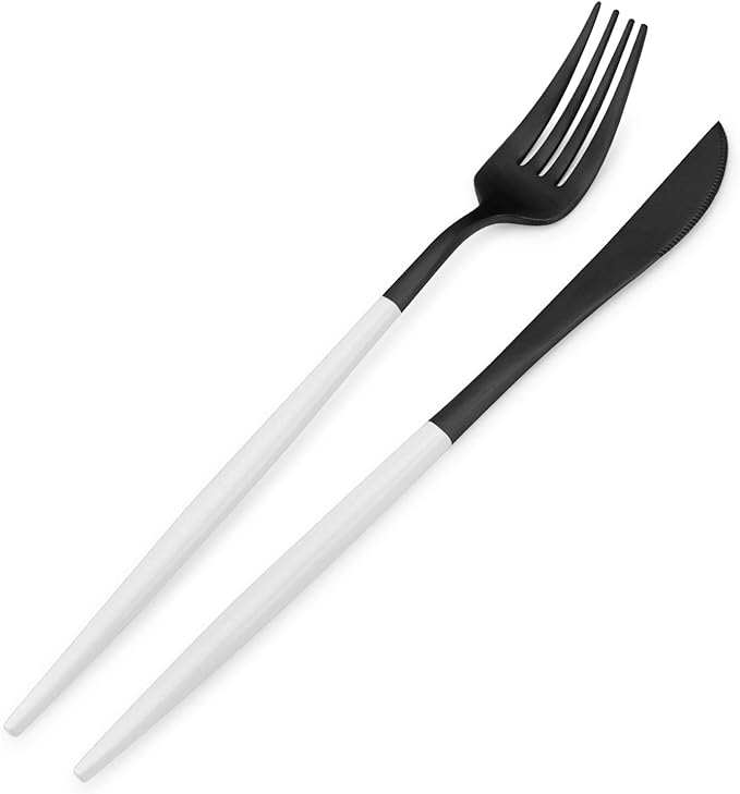 Matte Black Silverware Set with white handle, Bysta 20-Piece Stainless Steel Flatware Set, Kitchen Utensil Set Service for 4, Tableware Cutlery Set for Home and Restaurant, Dishwasher Safe