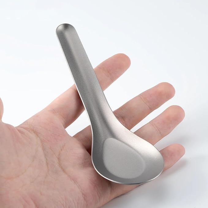 Flat-Bottomed Wide Head Soup Spoon, 5.7 in Pure Titanium Spoon for Coffee, Tea, Dessert, Stirring, Bar, Kitchen, Gift for Lovers, Korean Style, Lightweight & Safe