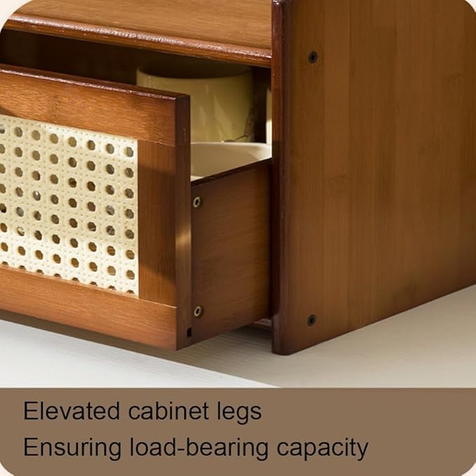 Modern Counter Top Cabinet with Drawer, Bamboo Spice Organizer and Bread Box, Mug Holder Storage Rack, Makeup and Perfume Cabinet for Kitchen or Living Room(Brown)