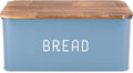 Nat & Jules Matte Blue 12 x 7 Metal Enamel Rubber Wood Lidded Bread Box