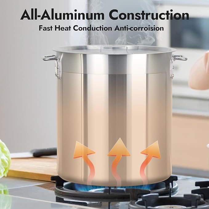 CURTA 40 Quarts Aluminum Stock Pot with Lid, Heavy Duty Commercial Grade Large Capacity Cooking Pot for Boiling, Stewing, Great for Kitchen, Restaurant, Catering, and Home Use,NSF certified