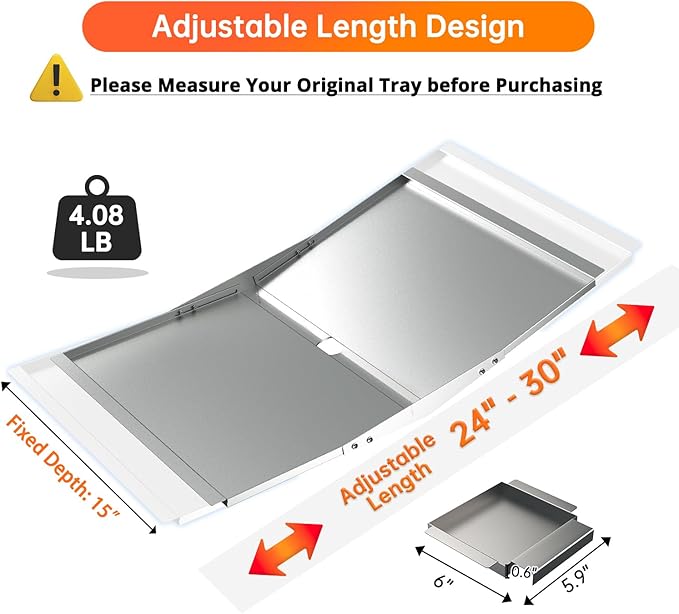 Universal Grease Tray with Catch Pan - Dyna Glo Grill Replacement Parts, Adjustable 24"-30" Drip Pan for 4/5 Burner Gas Grill Models from Nexgrill, Dyna-Glo, Expert Grill, Kenmore, BHG & More