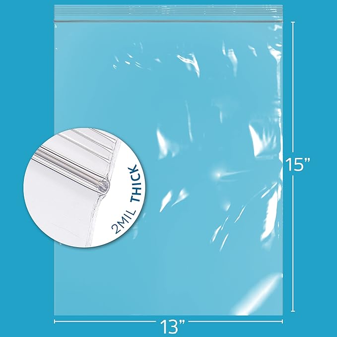 GPI - 2 Gallon Zip Bags, 13" x 15" Large Reclosable Lock Zip Bags, Clear Plastic Zipper Storage Bags with Zip Top Lock for Freezer, Clothing, Food, Documents & Supplies - 200 Count