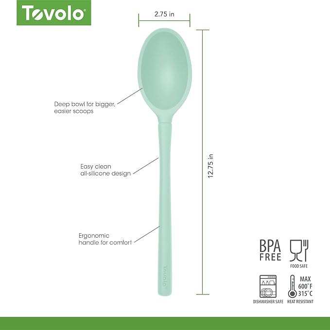 Tovolo Flex-Core Non-Stick All Silicone Deep Spoon Kitchen Utensil for Mixing and Serving – Heat-Resistant, Dishwasher Safe & BPA Free - Aqua