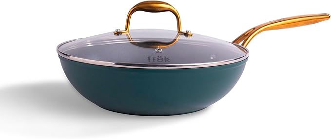 frök All-In-One Non-Stick Fry Pan Meets Wok with Lid, 11-Inch, Green & Gold