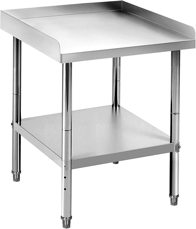24x24x30 in Stainless Steel Equipment Grill Stand Table 400 LBS Capacity NSF Certified with Adjustable Legs, 2 in Edge Baffle, for Hotel, Home, Commercial Restaurant Kitchen