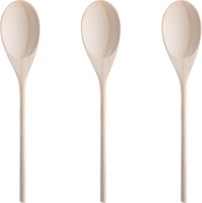 Pro Grade, Super Comfy Wooden Spoon, 3 Pc Set. Heavy Duty, Wood Spoons with Long Handles for Cooking, Baking, Stirring and Mixing in Restaurants or at Home. Best Kitchen Utensils for Nonstick Cookware