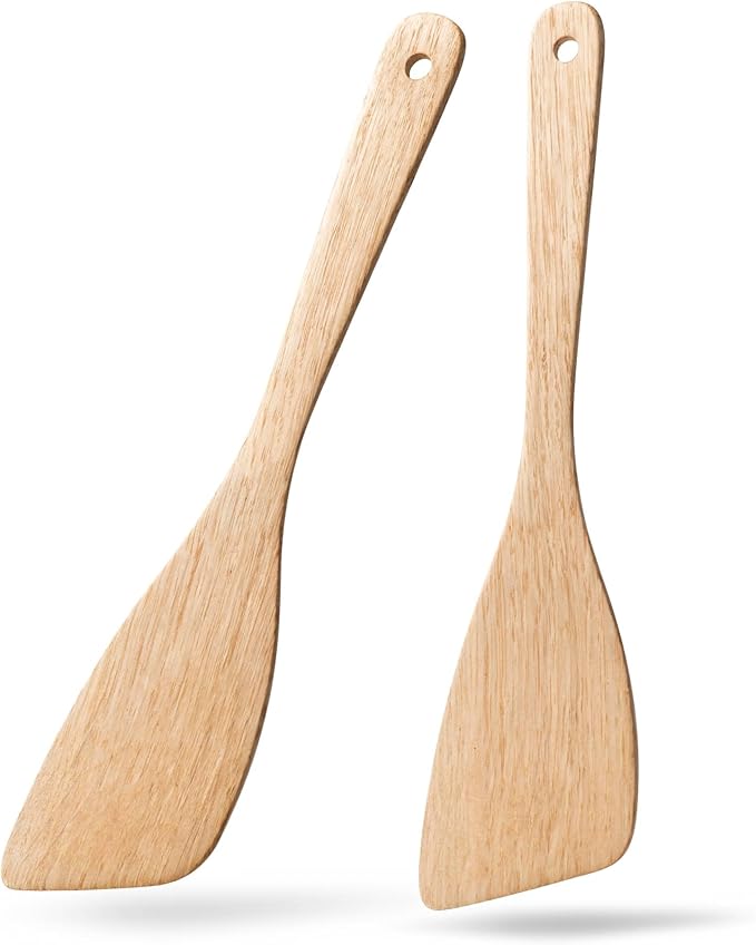 2PCS Wooden Spatulas for Cooking, 12.8inch Coated Schima Wood Turners for Frying, Non-Scratch Wood Bevel Spurtle for Pan & Wok,Wooden Cooking Utensils for Non Stick Cookware,Long Handle Scraper