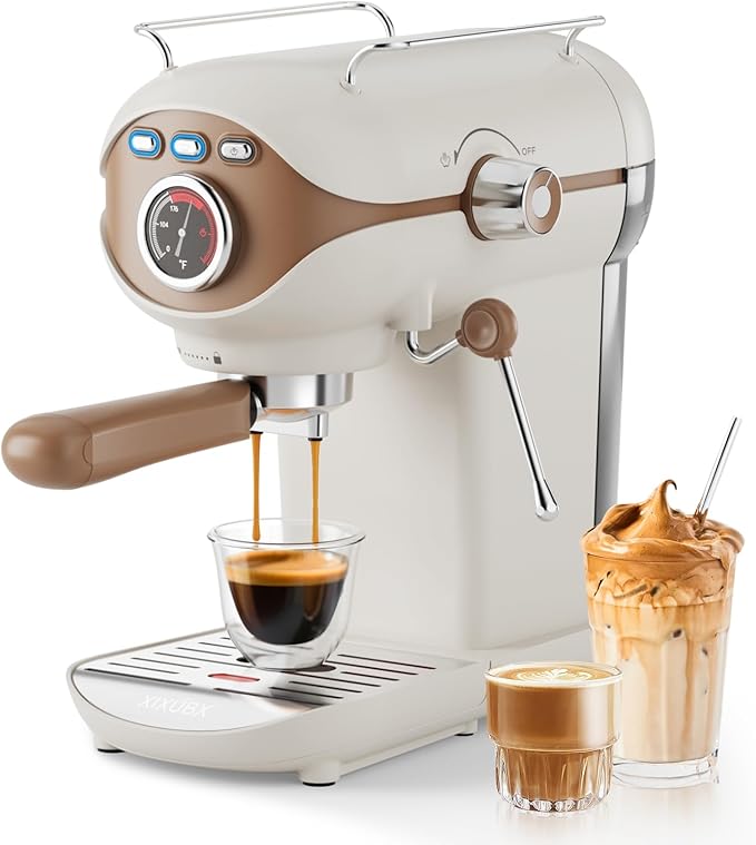 Espresso Machine, 20 BAR Pump Temperature Control, Compact Espresso Maker with Steam Milk Frother, Professional Coffee Makers for Home, Cappuccino, Latte, Gifts for Coffee Lover, White