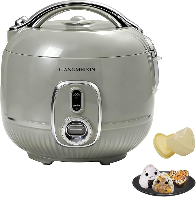 Mini Rice Cooker, 1.6L Protable Non-Stick Small Travel Cooker, PFAS-free, 5-Cup (Uncooked)/8-Cup (Cooked) Small Rice Cooker, with Steamer,Rice Ball Maker, Measuring Cups, Sponge , and Keep Warm up to 12 hours