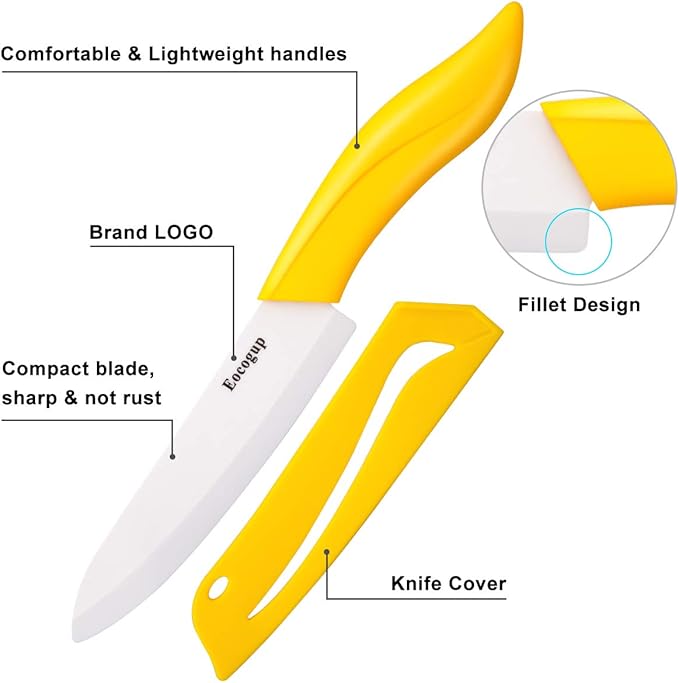 Updated Version Ceramic Knife Set 4-Piece Color with Sheaths (Includes 3" Paring Knife, 4" Fruit Knife, 5" Utility Knife, 6" Chef Knife) for Home Kitchen(Multicolour)