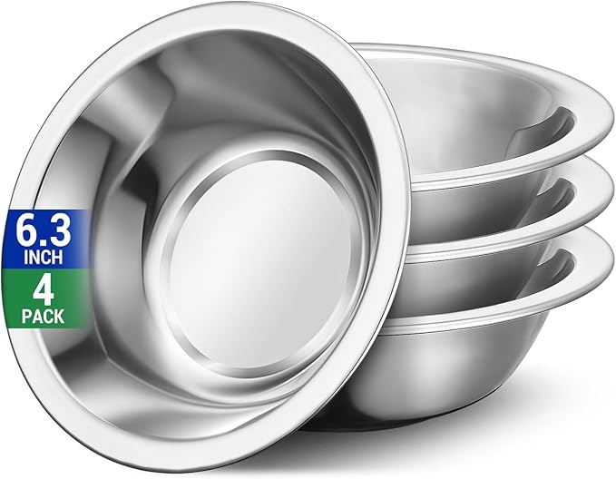 304(18/8) Stainless Steel Mixing Bowls for Kitchen, 4 Pack 6.3" 13.67 fl.oz Metal Mixing Bowls Set Stackable for Baking Serving Cooking Food Prep Storage Dishwasher Safe Heavy Duty