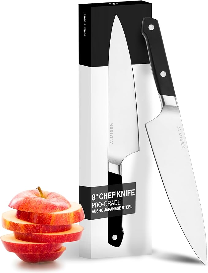 Misen 8" Chef Knife – High Carbon Japanese AUS-10 Stainless Steel – Hybrid German & Japanese Blade – Precision Kitchen Knife for Professionals & Home Cooks – Ultimate Cutting Performance - Black