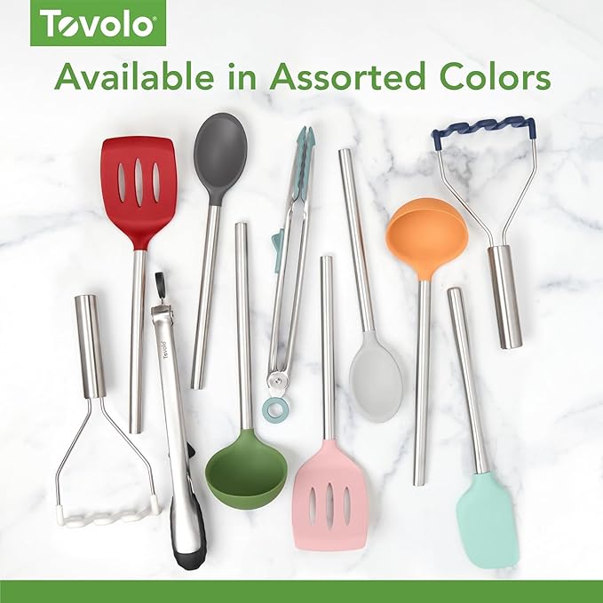 Tovolo Tongs With Silicone Tips Easy Grip 13" Long Kitchen Tongs Stainless Steel Handle For Cooking, Non Scratch Heat Resistant Locking Tongs Silicone Tipped Dishwasher Safe BPA Free, Blue Slate