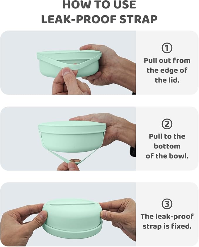 Silicone Food Storage Containers Bowl, Set of 3 Reusable Silicone Bento Lunch Box Containers with Lids (17oz, 25oz, 42oz) Dishwasher, Microwave and Freezer Safe Mint Green