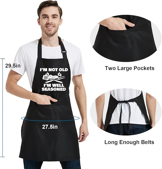 Funny Cooking Aprons for Women Men with Pocket, Grill Apron with Adjustable Neck Strap, Birthday Gift for Dad Mom