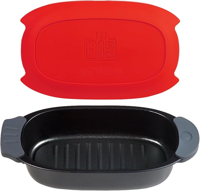 Quick-Heat Microwave Grill Pan & Bacon Cooker | The Perfect Kitchen Addition for Single Servings & Fast Family Sides.Compact Multi-Use Microwave Cookware with Lid for Chicken, Veggies,Pancakes | Dishwasher Safe,Portable for Kitchen, RV, Dorm, Office(Red)