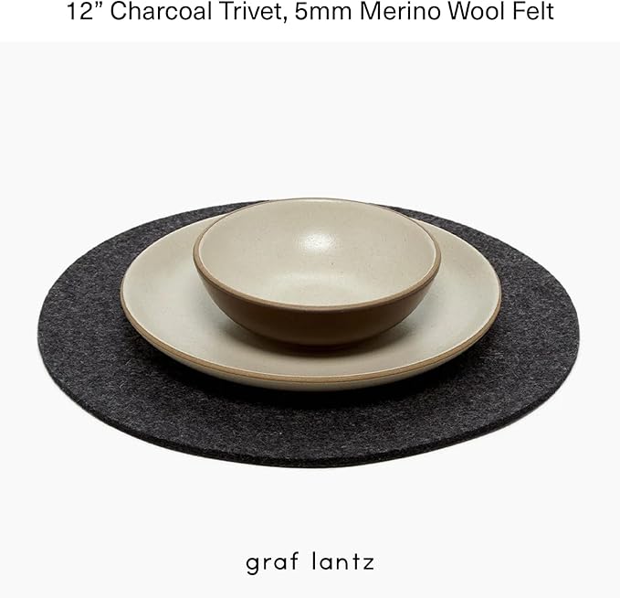 Graf Lantz - Trivets for Hot Dishes - Heat Resistant 100% Merino Wool - Hot Pads for Kitchen, Countertops, Tables, Sizzling Dishes, Pots & Pans - Home Decor, Kitchen Accessories - 12", Charcoal