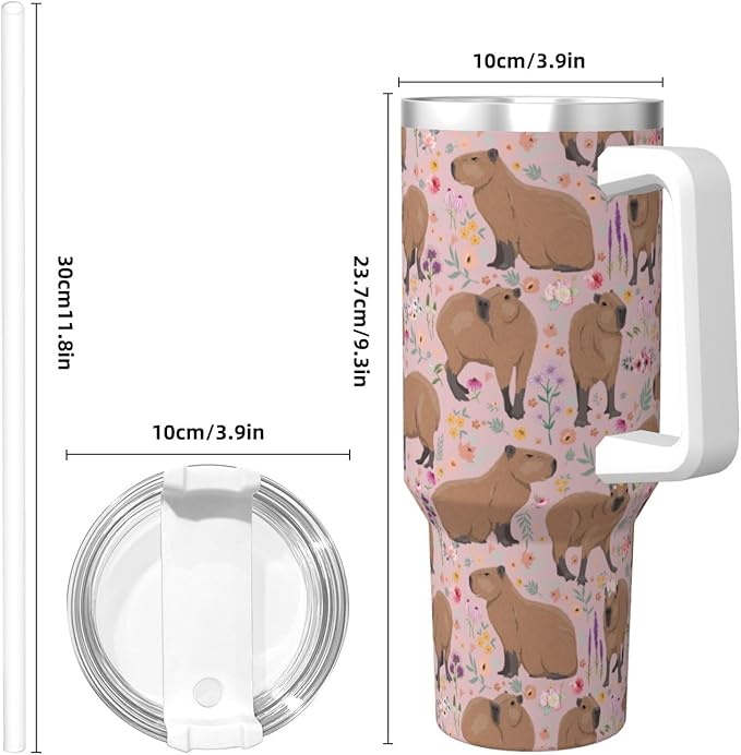 Capybara Gifts Capybara Tumbler Water Bottle Cups for Girls, Teens, Women, Men 40oz Stainless Steel Vacuum Insulated Tumbler with Lid and Straw for Water, Iced Tea or Coffee, Pink