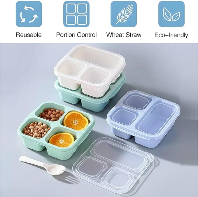 Emptycolor 3 Pack 3 Compartment Lunch Snack Containers with Lids, Meal Prep Bento Snack Boxes, BPA Free, Reusable Food Storage Lunchable Containers for People Work Travel
