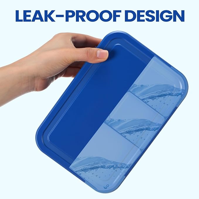 6-compartment Bento Box, 50oz Lunch Container with Utensils & Sauce Cup, Microwave & Dishwasher Safe, Leakproof Lunch Box for Adults Men Women(Royal Blue)