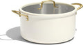 CAROTE 8QT Fully-Clad 3-Ply Stainless Steel Stockpot with Lid Small Kitchen Pot,Outer Ceramic Layer,Even Heating, Fits all stoves,Oven & Dishwasher Safe,Stay Cool Handle,White (PFAS/PFOA/PFOS Free)