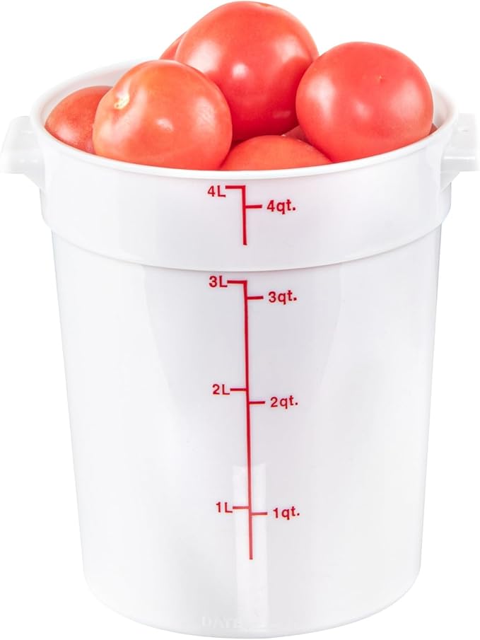 Restaurantware-Met Lux 4 Quart Food Storage Container, 1 White Storage Container - Lids Sold Separately, Red Volume Markers, Dishwashable Box, Side Handles, For Storing Foods