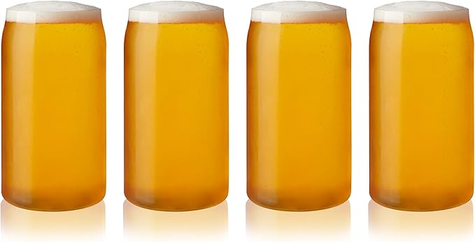 True Beer Can Glasses, Clear Tumblers, Superior Cocktail, Water, Juice, Iced Coffee, Soda, Beverage Drinking Glass, Kitchen Glassware Sets, Drinkware, Home Bar, 16 oz Set of 4