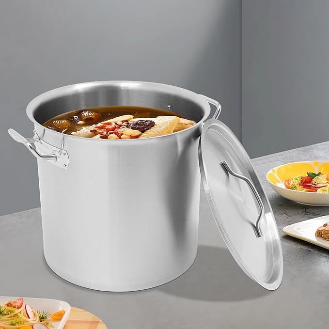 33L/34.8Qt Commercial Large Stock Pot with Lid,Nickel Free Stainless Steel Cookware Healthy Polished Stockpots, Induction Soup Pot for Cooking Home Use