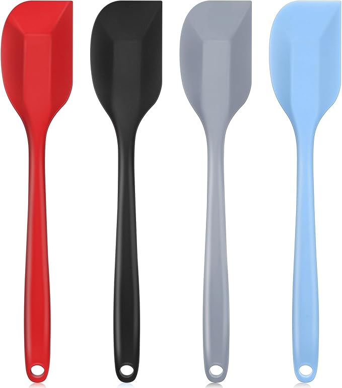 Shappy 4 Pieces Silicone Cooking Spoons 10.6 Inch Heat Resistant Kitchen Spoons for Mixing, Serving and Stirring Upgrade Large Non Stick Basting Utensils, Dishwasher Safe(Scrapers,Classic Color)