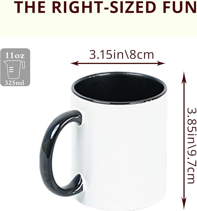 11oz White Ceramic Sublimation Coffee Mug With Solid Colors Inside and Handle，(36, Black)