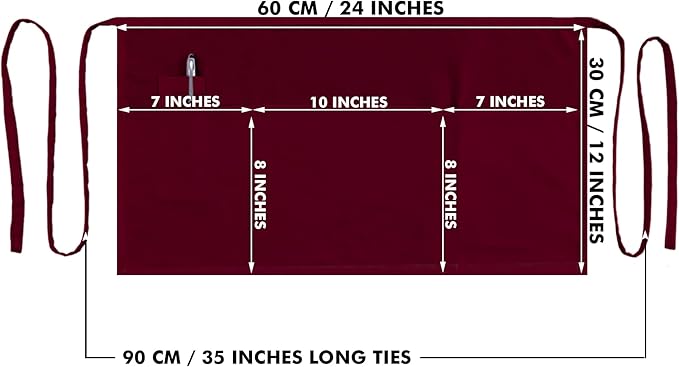 Dreamology Waitress Apron,Aprons for Women With Pockets,Server Aprons with 3 pockets,Apron For Men and Women,Gardening and Waist Apron,Server aprons with 3 pockets - Maroon Waist Apron (3 Pack)