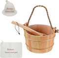Novalty Handmade Sauna Bucket & Ladle Set Traditional Wooden Water Bucket 5 Liter (1.3 Gallon) with Plastic Liner, Bonus Sauna Hat and Seat Pad for Home Hotel Sauna Room Sauna Heater