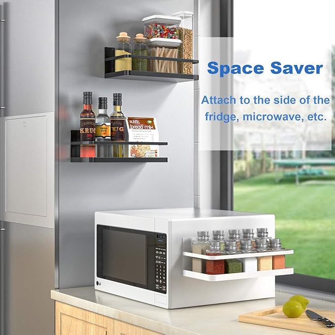 Magnetic Spice Rack for Refrigerator, Magnetic Spice Storage Rack Organizer for Fridge, Perfect Space Saver for Small Kitchen/Apartment (2, White)
