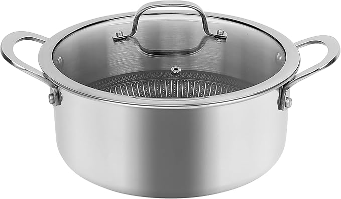 5.4QT Tri-Ply Stainless Steel Dutch Oven with Lid, Non Stick Honeycomb Stock Pot for Cooking, Large Nonstick Soup Pot with Handles, Induction Compatible Dutch Oven, Oven & Dishwasher Safe