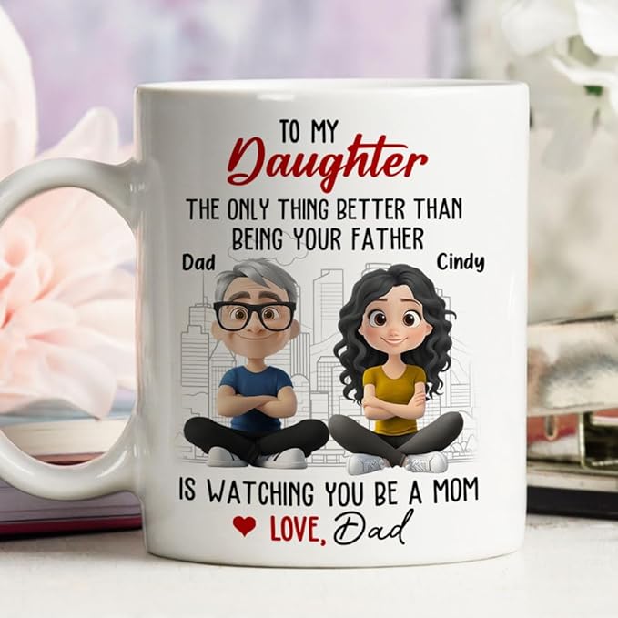Wrappiness Dad And Daughter Personalized Coffee Mug - Watching You Become A Mom, Thoughtful Gifts for Daughter from Dad, Birthday Mothers Day Gift from Father