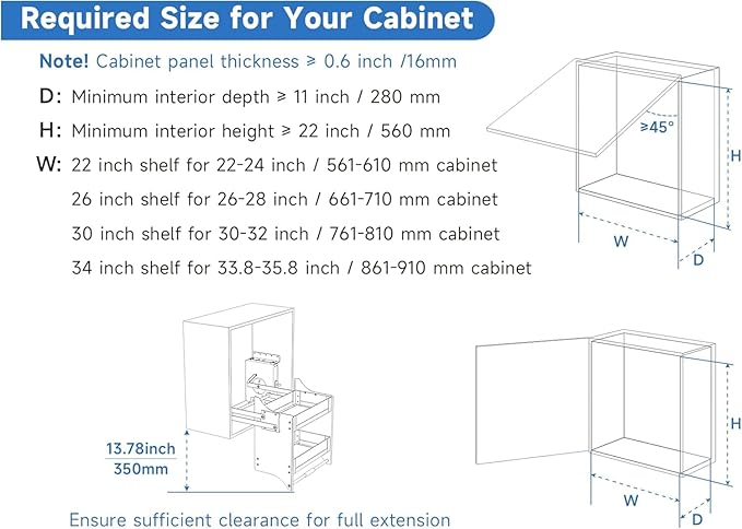 Pull Down Shelf for Kitchen Upper Cabinet, Heavy Duty Cabinet Organizer Large Storage Space, White, 26-28 Inch Width