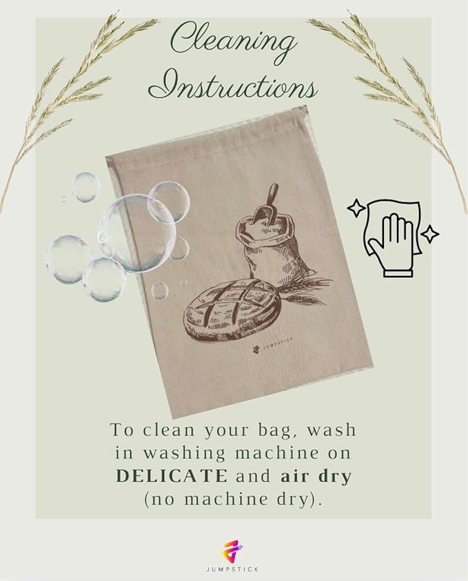 Natural Organic Linen Bread Bags - 2 pack - Large 13 x15 inches. Ideal for Homemade Bread, Reusable, Gift, Christmas Gift, Storage for Artisan - Bakery & Baguette Bag, no plastic