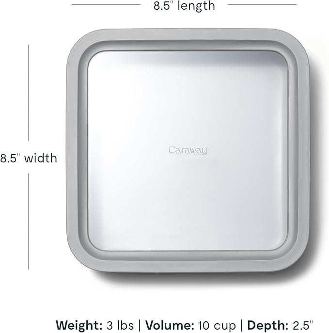 Caraway 2pc Glass Food Storage Set - 10 Cup Food Containers (2) - Ceramic Coated - Non Toxic, Non Stick Lunch Box with Lids. Dishwasher, Oven, & Microwave Safe - Gray