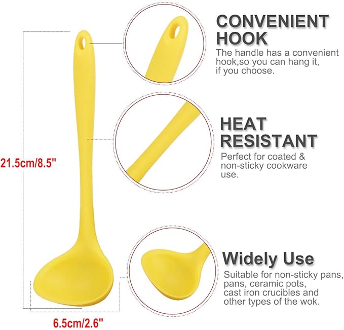 uxcell Silicone Soup Ladle Spoon 8.5 Inch Heat Resistant to 450°F One Piece Design Restaurant Kitchen Cooking Utensil for Serving Soup Yellow