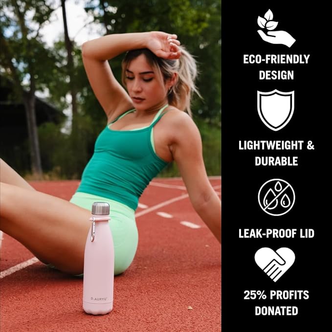 Best in Class Triple-Walled Insulated Stainless Steel Water Bottle with bonus handle included, Drinks Cold for 24h & Hot for 12h, Leak Proof, Make a Difference in the World, 17oz (Pink)