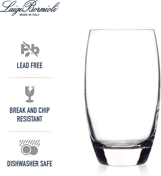 Luigi Bormioli Crescendo Highball Glasses, Set of 4-20 Oz Lead-Free Crystal Tall Tumblers with Thick Base - Laser Cut Rims, Classic for Cocktails, Water, Long Drinks - Made in Italy, Dishwasher Safe