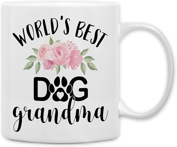 QASHWEY Dog Grandma Gifts Mug, Gifts for Dog Grandma Coffee Mug, Mothers Day Dog Owner Lover Mug Tea Cup Gifts for Grandma Grandmother, World’s Best Dog Grandma Coffee Cups Ceramic 11oz