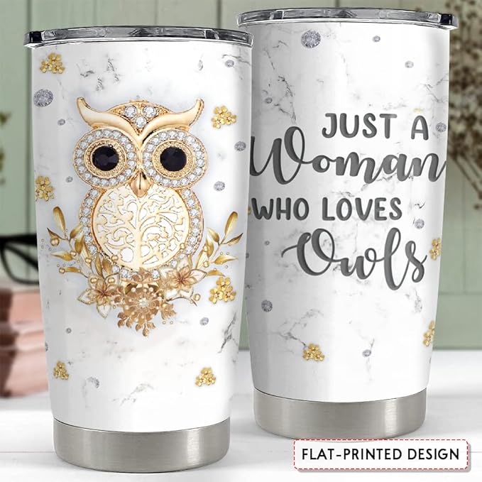 SANDJEST Owl Tumbler Jewelry Style Just A Woman Loves Owls 20oz Tumblers with Lid Gift for Women Girl Daughter Sister Animal Lovers Christmas Birthday Presents